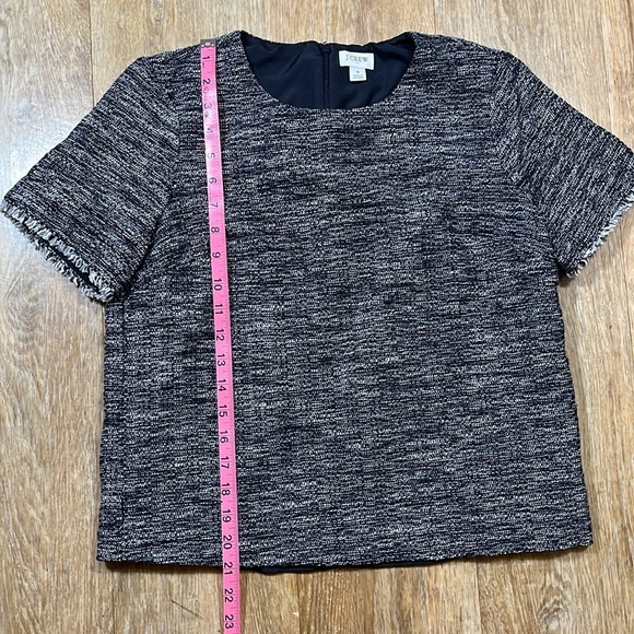 J. Crew Navy Blue Tweed Short Sleeve Fringe Cotton Lined Top Shirt Small EUC - Picture 11 of 14